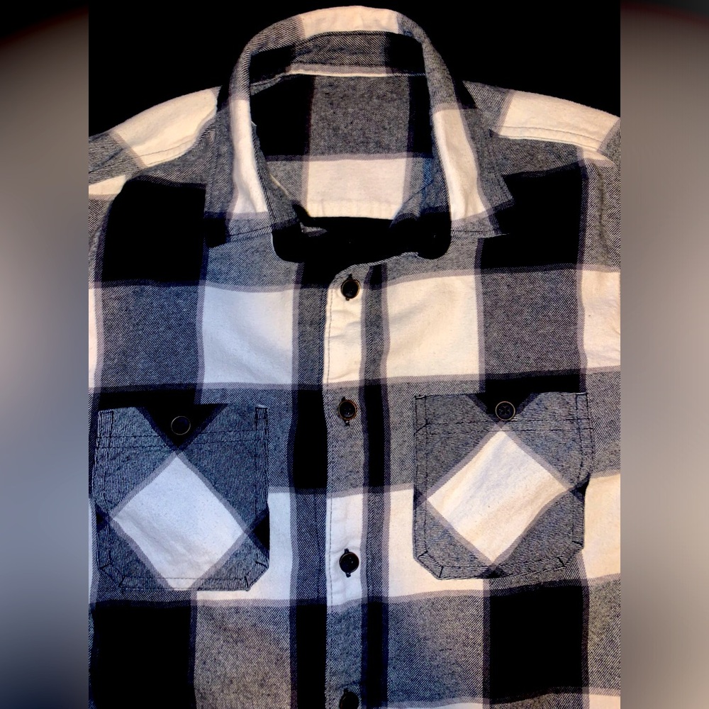 Black & White | Flannel | Size:M | Long Sleeve | Double Breast Pocket